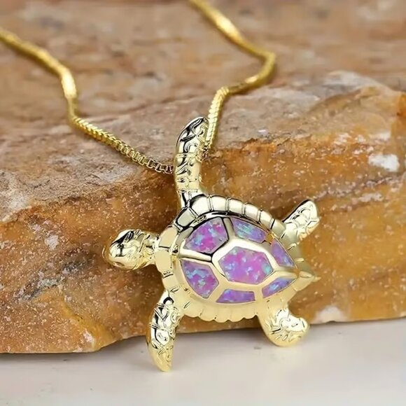 Gold Purple SEA TURTLE Pendant Necklace - Picture 2 of 3
